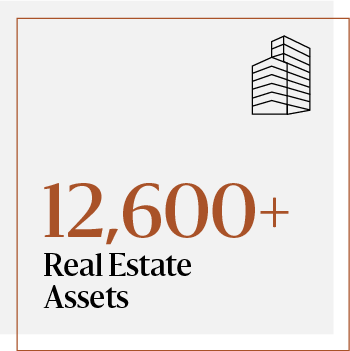 Infographic that reads "12,600+ real estate assets"